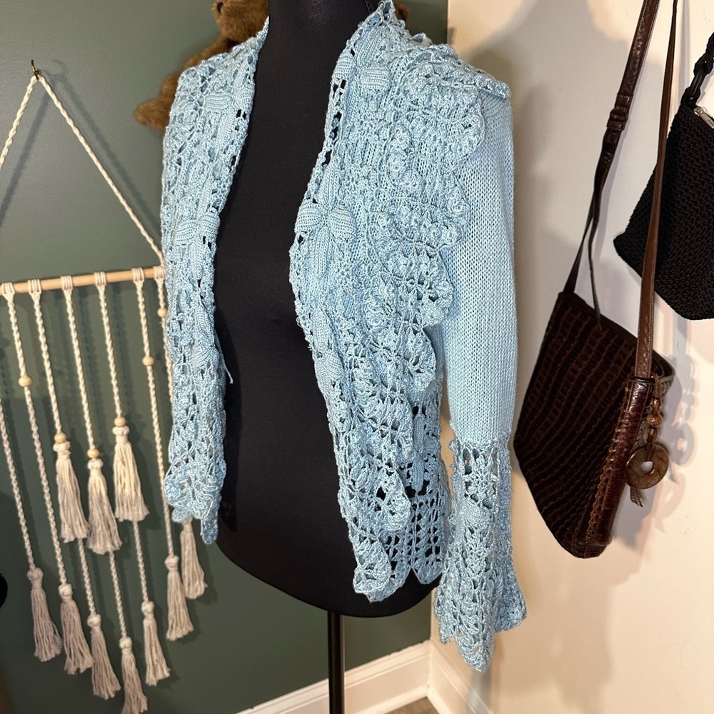 Nine West Y2K Sky Blue Knit Cardigan Size Small Coastal Boho